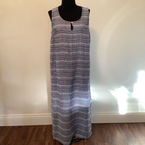 Pure j jill linen Women’s XS 100% linen sleeveless blue striped beach wave dress - Picture 3 of 12